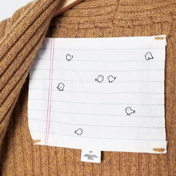 Anthropologie Canary Knitting Needle Cardigan S Open Front Wool Blend Mustard - Picture 5 of 15